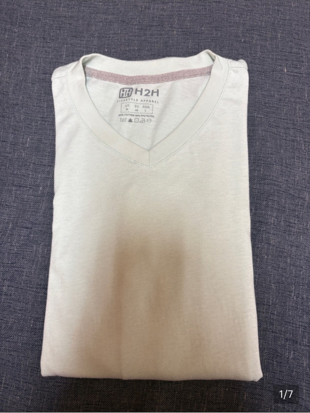 Men's Light Mint V-Neck Long Sleeve shirt Size : M